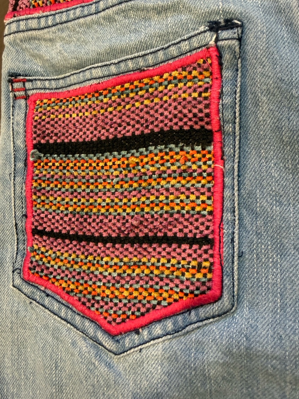 BDG Patchwork Light Wash A-Line Denim Shorts with Pink & Black Knit Panel - Picture 6 of 6